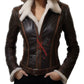 Walnut brown leather jacket for women 