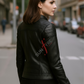 Jasmine Black Racer Leather Jacket For Women (SF140)