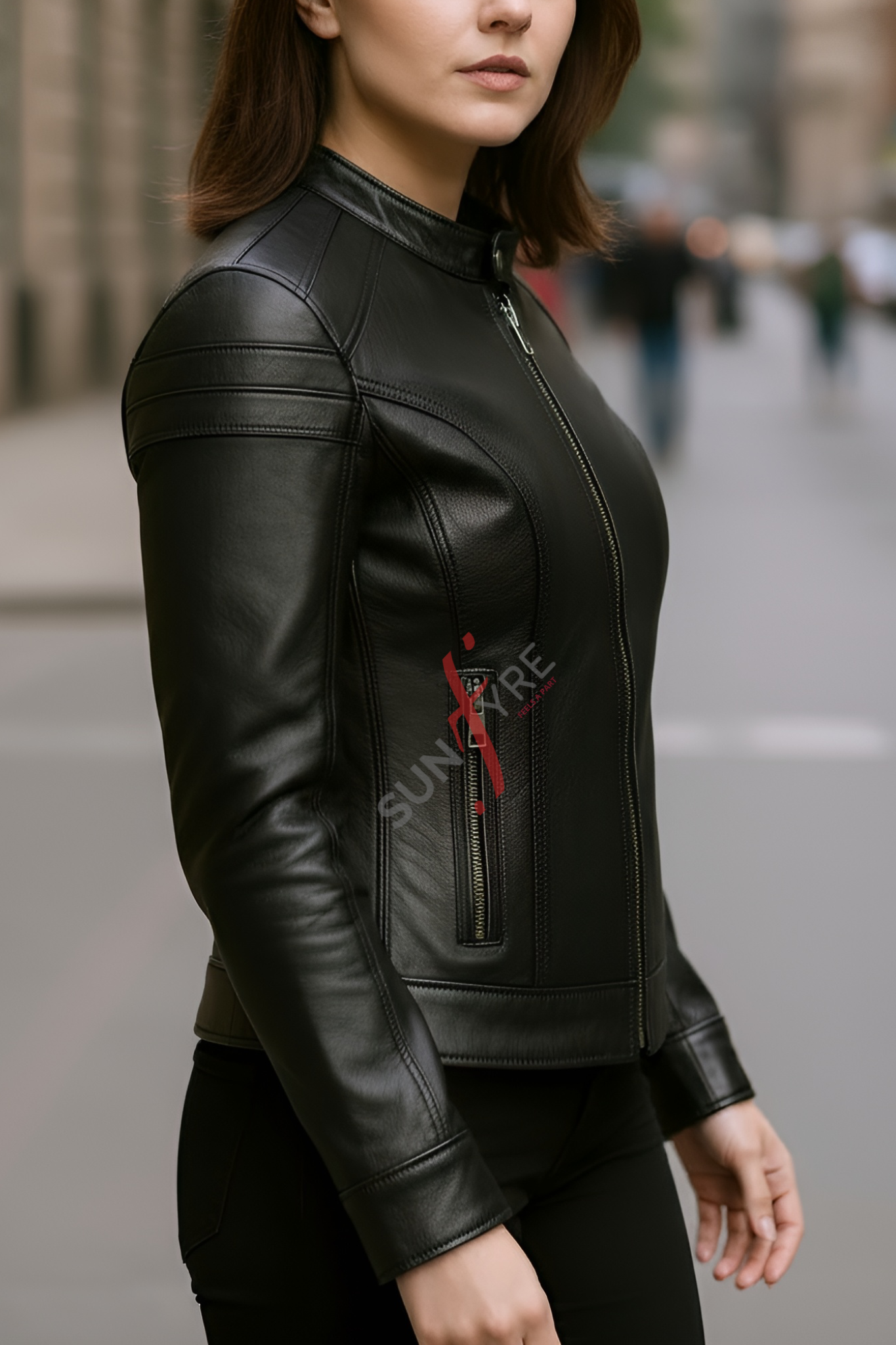 Jasmine Black Racer Leather Jacket For Women (SF140)