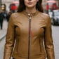 Jasmine Racer Cognac Biker Leather Jacket For Women (SF160)