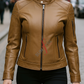 Jasmine Racer Cognac Biker Leather Jacket For Women (SF160)