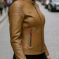 Jasmine Racer Cognac Biker Leather Jacket For Women (SF160)