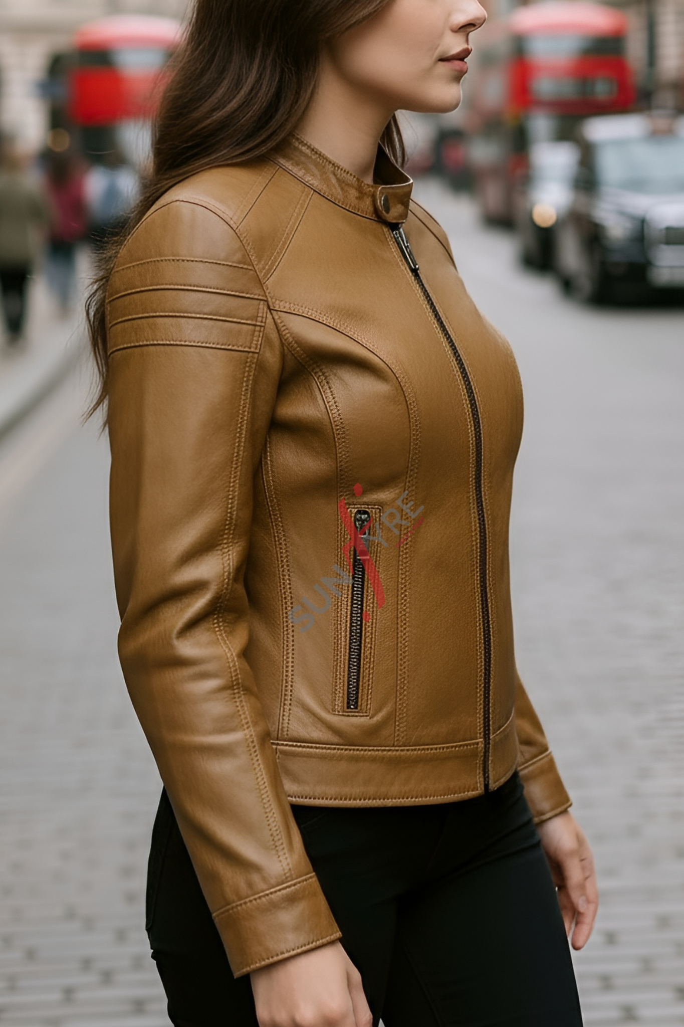 Jasmine Racer Cognac Biker Leather Jacket For Women (SF160)