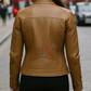 Jasmine Racer Cognac Biker Leather Jacket For Women (SF160)