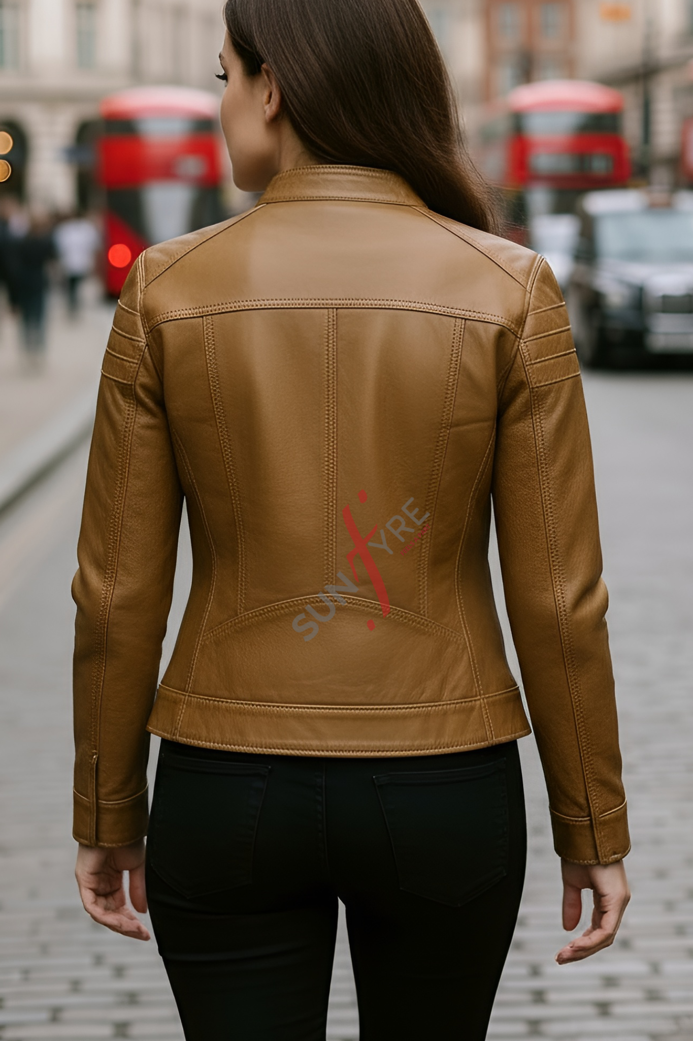 Jasmine Racer Cognac Biker Leather Jacket For Women (SF160)