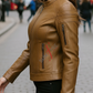 Jasmine Racer Cognac Biker Leather Jacket For Women (SF160)
