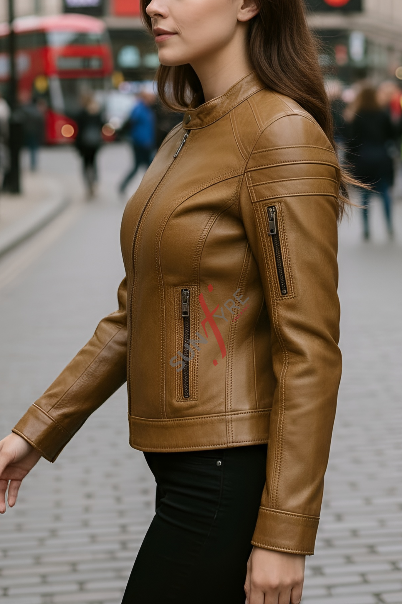 Jasmine Racer Cognac Biker Leather Jacket For Women (SF160)
