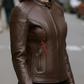 Jasmine Racer Dark Brown Biker Leather Jacket For Women 