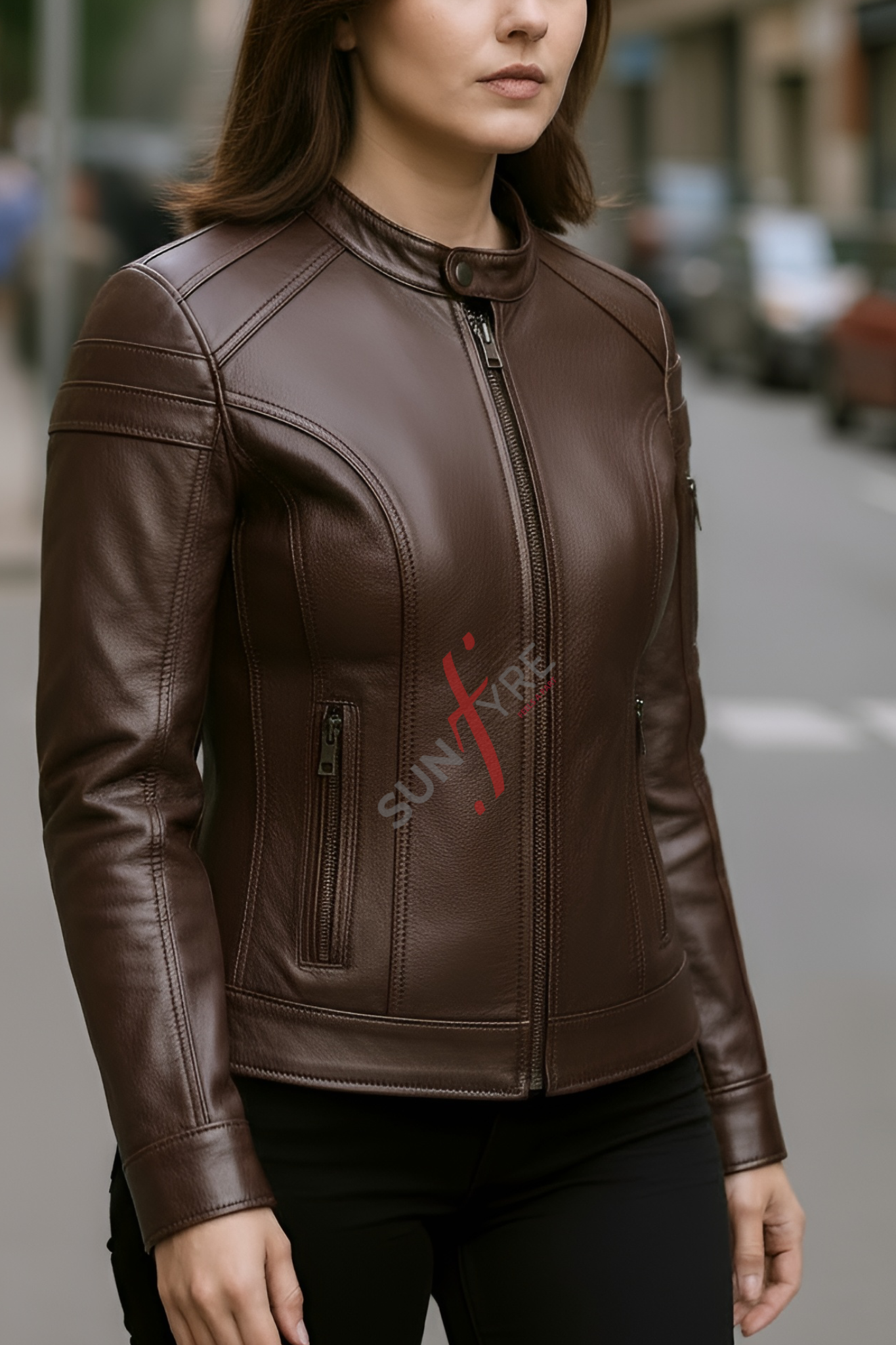 Jasmine Racer Dark Brown Biker Leather Jacket For Women
