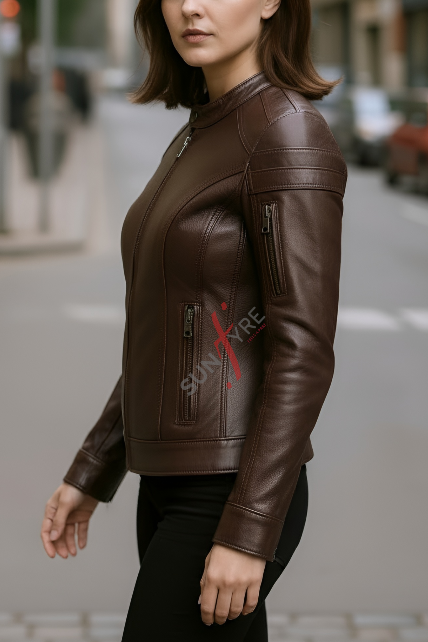 Jasmine Racer Dark Brown Biker Leather Jacket For Women 