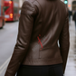 Jasmine Racer Dark Brown Biker Leather Jacket For Women 