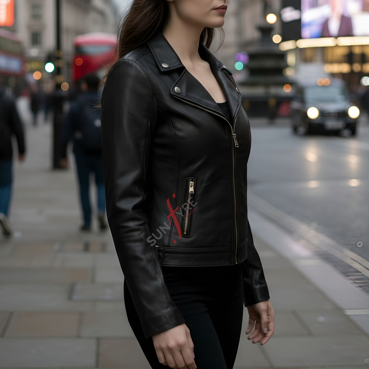 Naomi Black Leather Biker Jacket For Women (SF321)