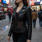 Naomi Black Leather Biker Jacket For Women (SF321)