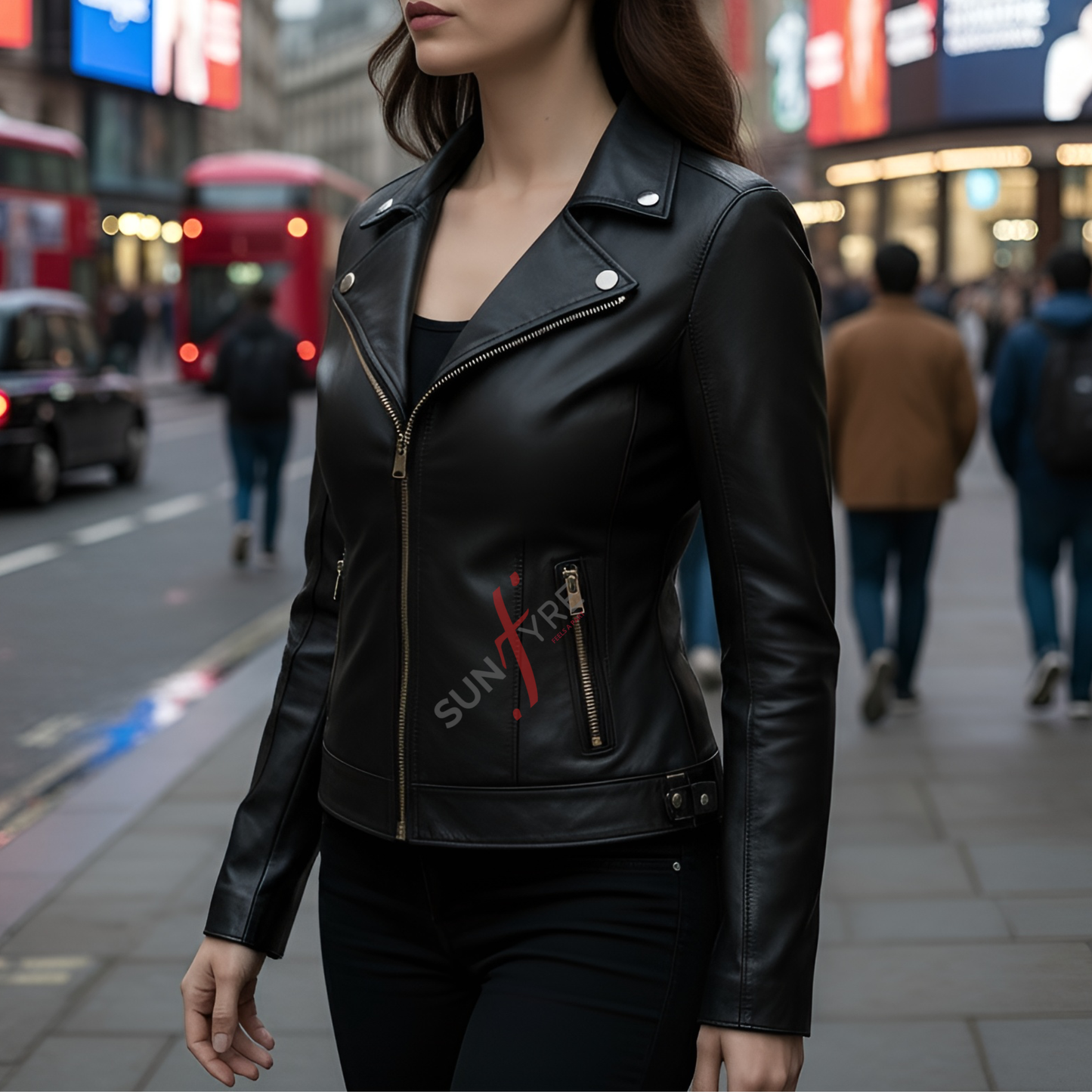 Naomi Black Leather Biker Jacket For Women (SF321)