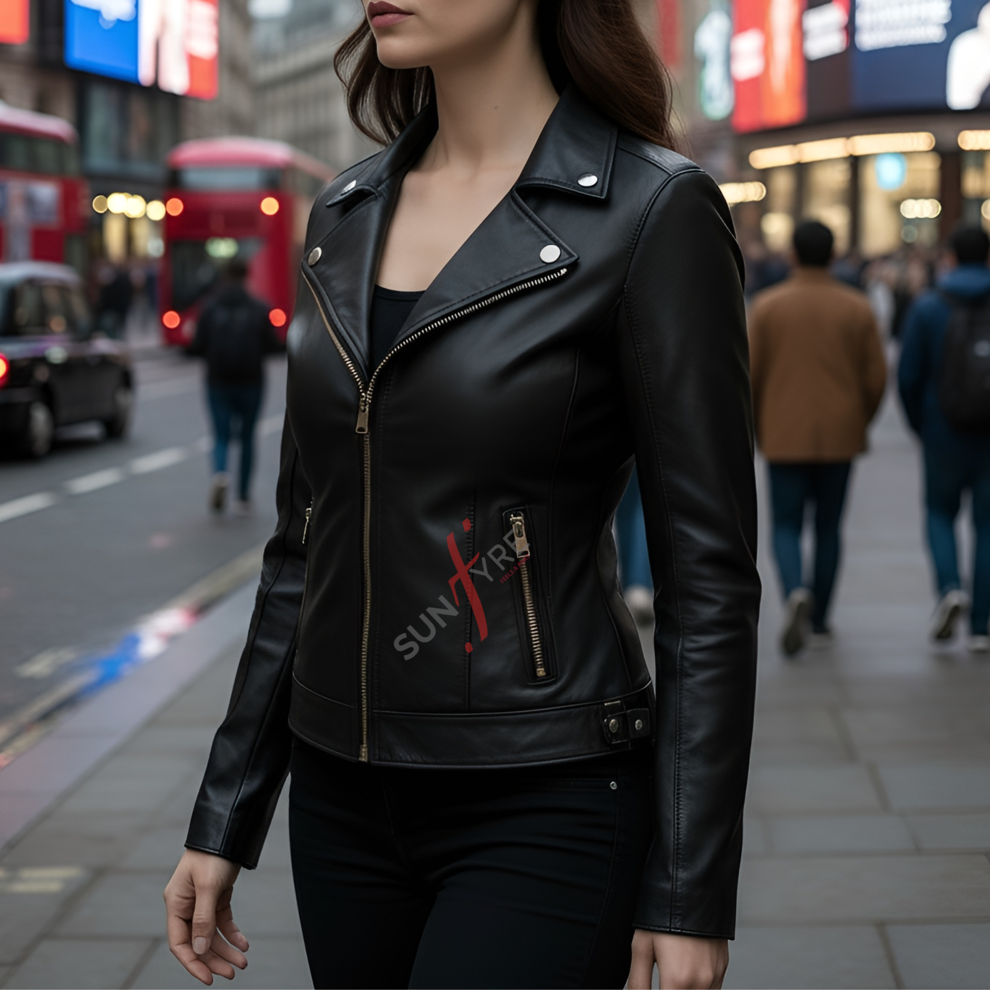 Naomi Black Leather Biker Jacket For Women (SF321)