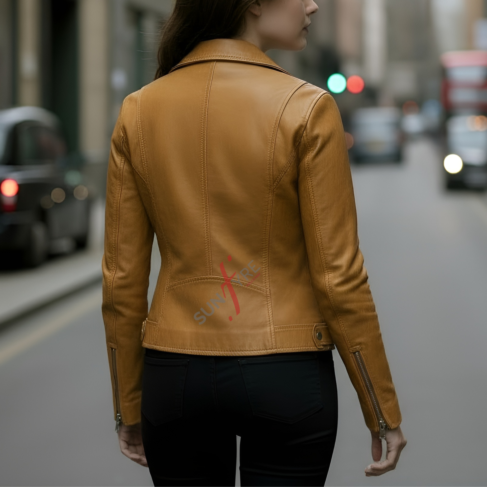 Naomi Cognac Leather Biker Jacket For Women 