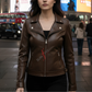 Naomi Dark Brown Leather Biker Jacket For Women 
