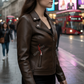 Naomi Dark Brown Leather Biker Jacket 