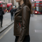 Naomi Brown Leather Biker Jacket For Women 
