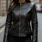 Racer Black Leather Jacket For Women (SF343)