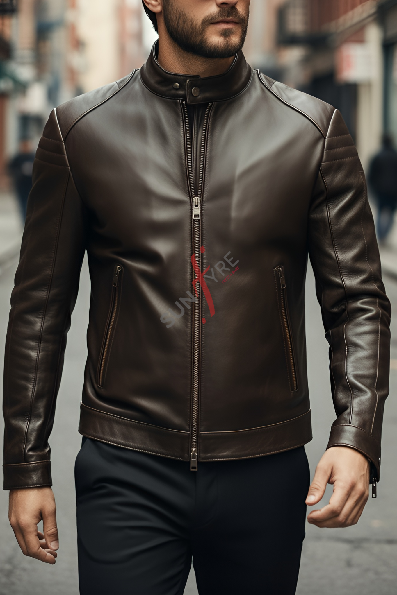 Aventis Brown Classic Biker Leather Jacket For Men (SF615)