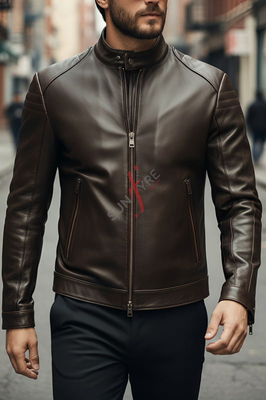 Aventis Brown Classic Biker Leather Jacket For Men (SF615)
