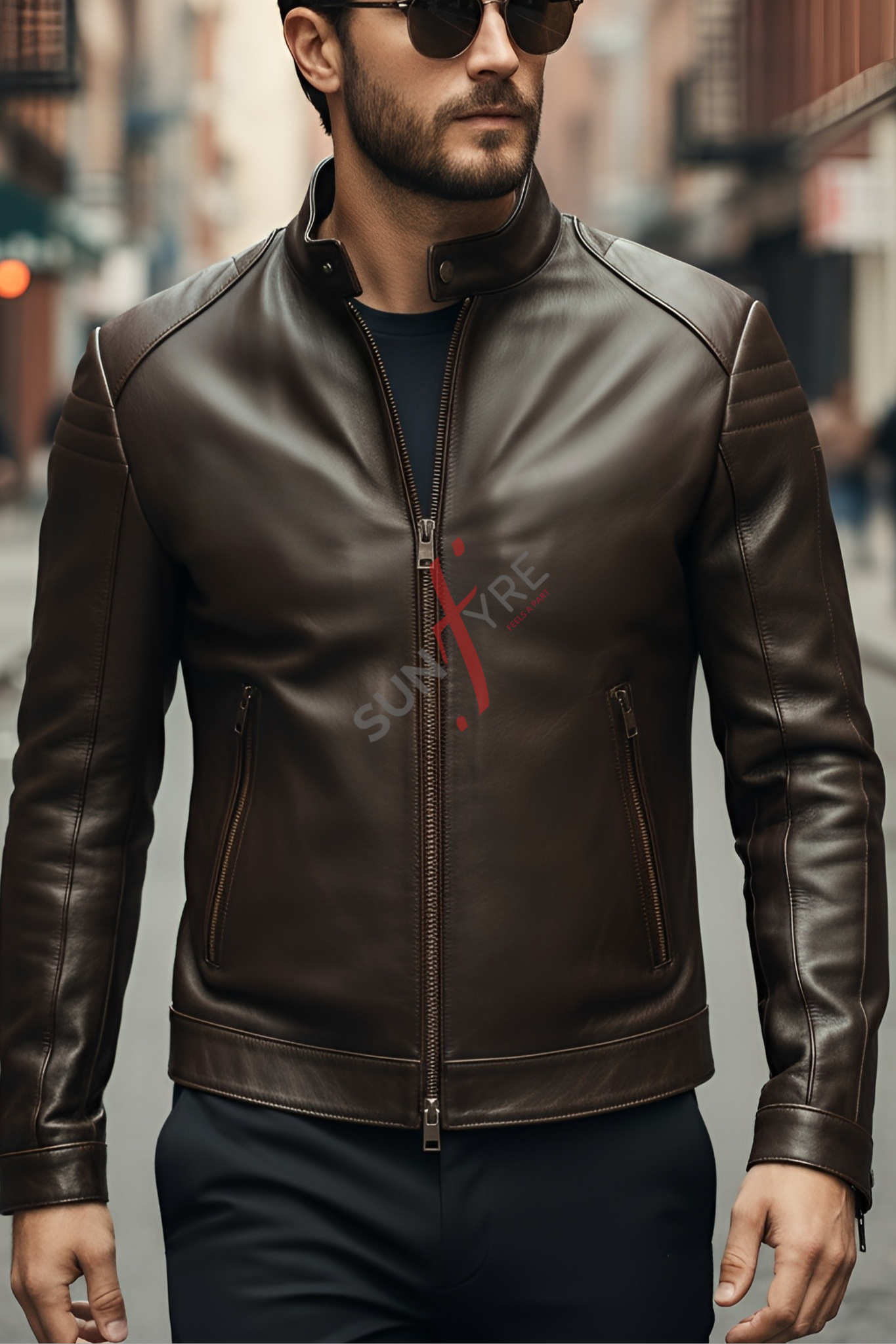 Aventis Brown Classic Biker Leather Jacket For Men (SF615)