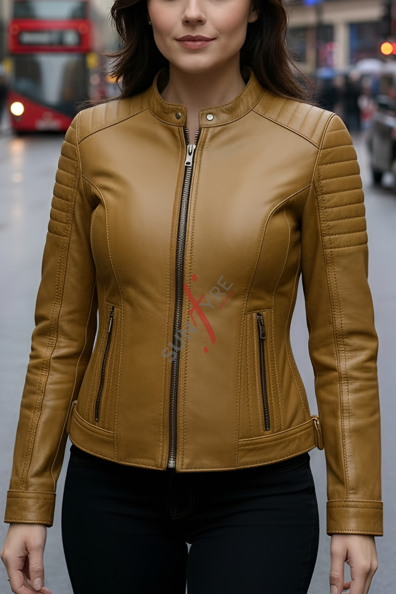 Suzan Racer Cognac Leather Jacket For Women 