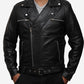 Black Asymmetrical Belted Motorcycle Leather Jacket For Men