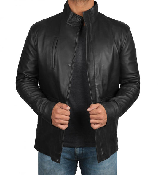 Lambskin Black Leather Coat For Men