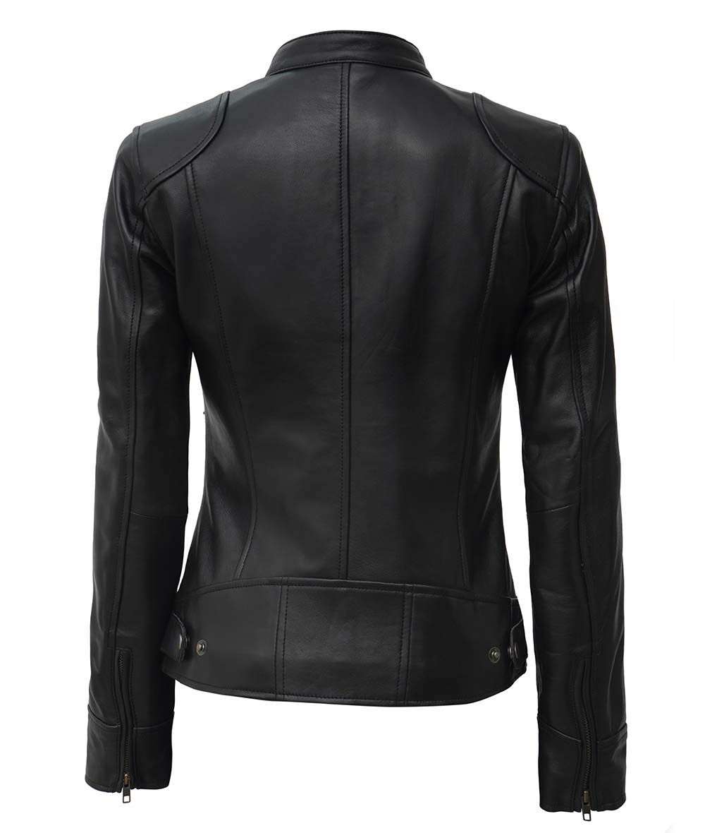 Dodge Lambskin Black Leather Jacket For Women