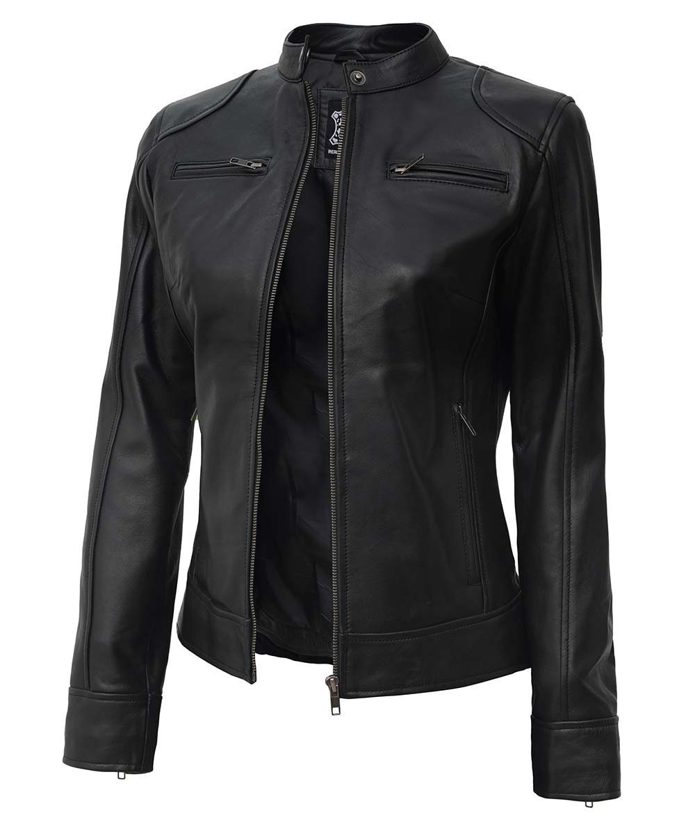Dodge Lambskin Black Leather Jacket For Women