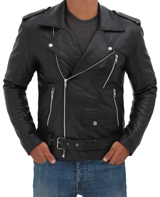 Brando Black Motorcycle Leather Jacket For Men