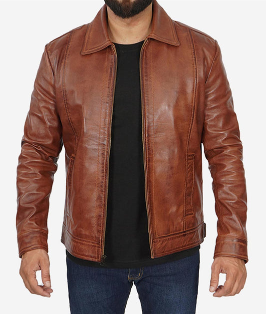 Vintage Lambskin Distressed Brown Leather Jacket For Men