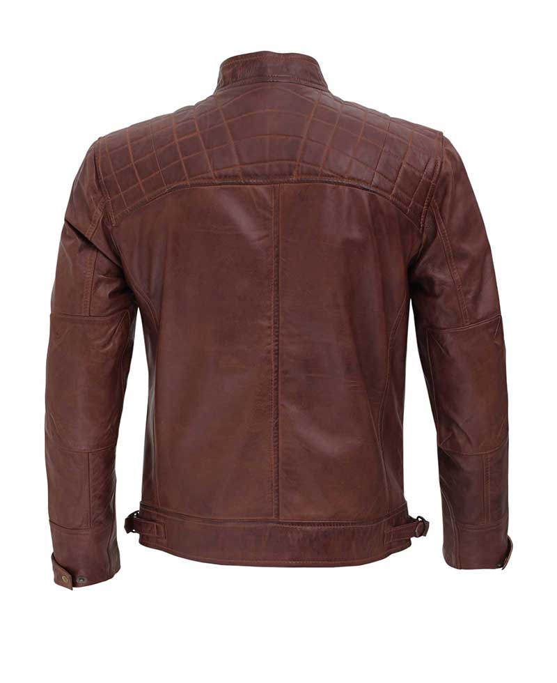  Cafe Racer Brown Leather Biker Jacket 