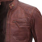 Real Lambskin Cafe Racer Brown Leather Biker Jacket 