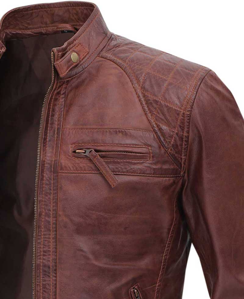 Real Lambskin Cafe Racer Brown Leather Biker Jacket 