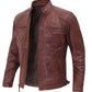 Real Lambskin Cafe Racer Brown Leather Biker Jacket For Men