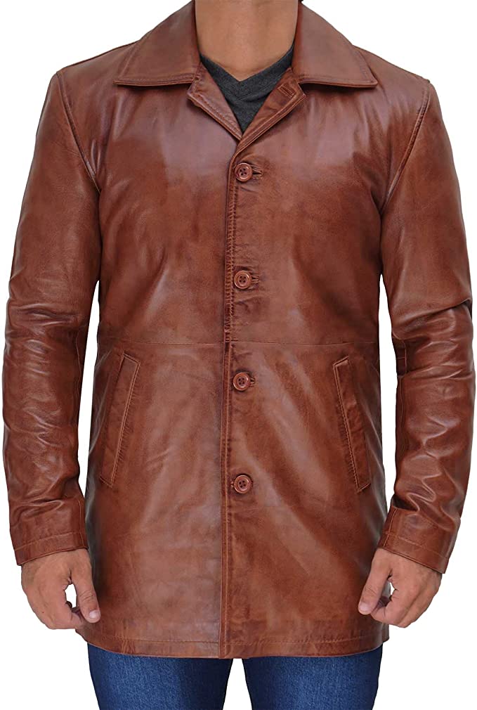 Lambskin Tan Leather Car Coat For Men