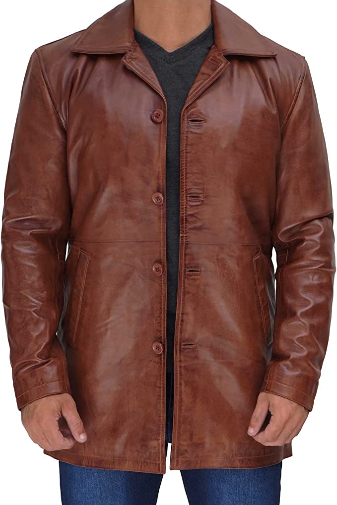 Lambskin Tan Leather Car Coat For Men