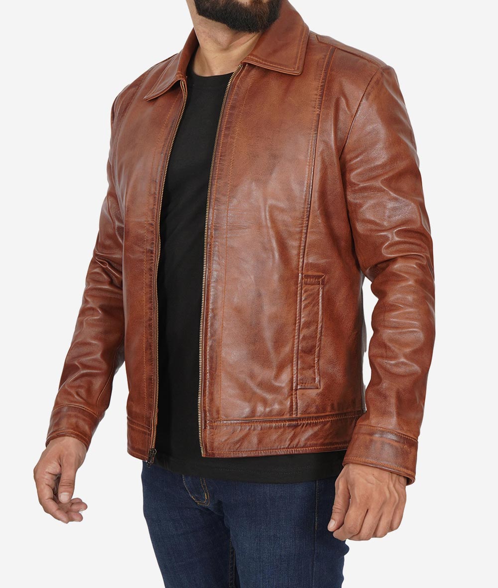 Distressed Brown Leather Jacket