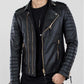Original Sheepskin Black Motorcycle Leather Jacket For Men
