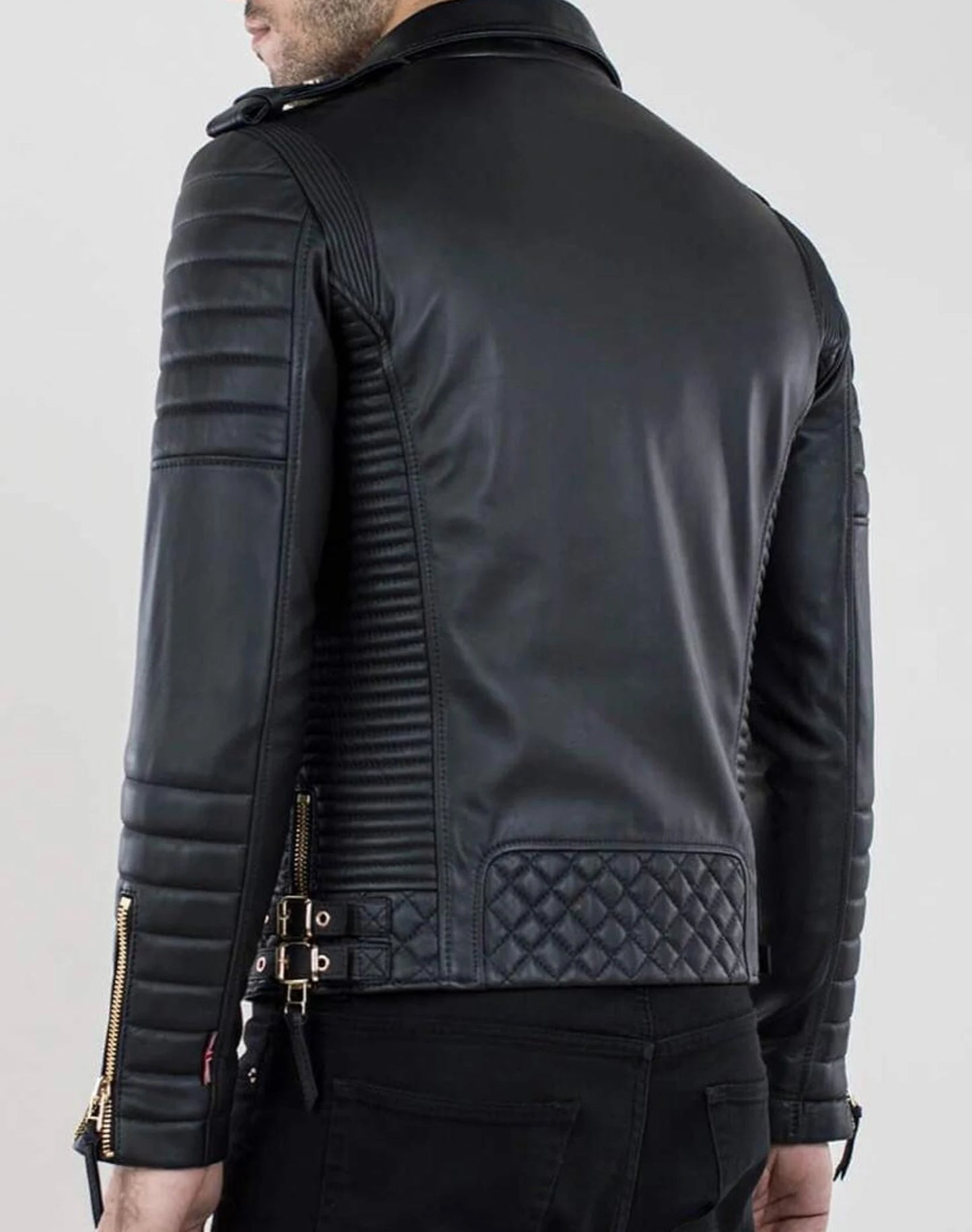 Black Motorcycle Leather Jacket For Men