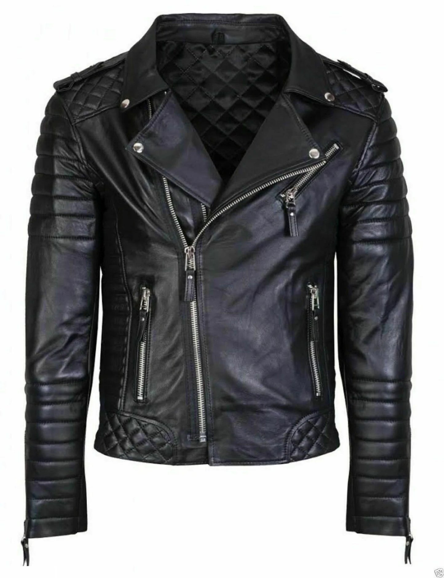 Sheepskin Black Motorcycle Leather Jacket For Men