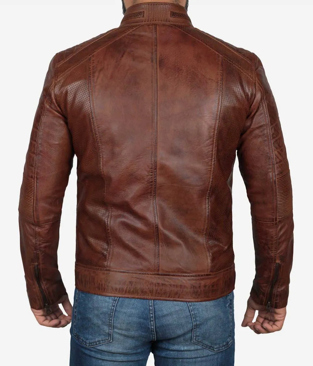 Cafe Racer Slim Fit Tan Biker Leather Jacket 