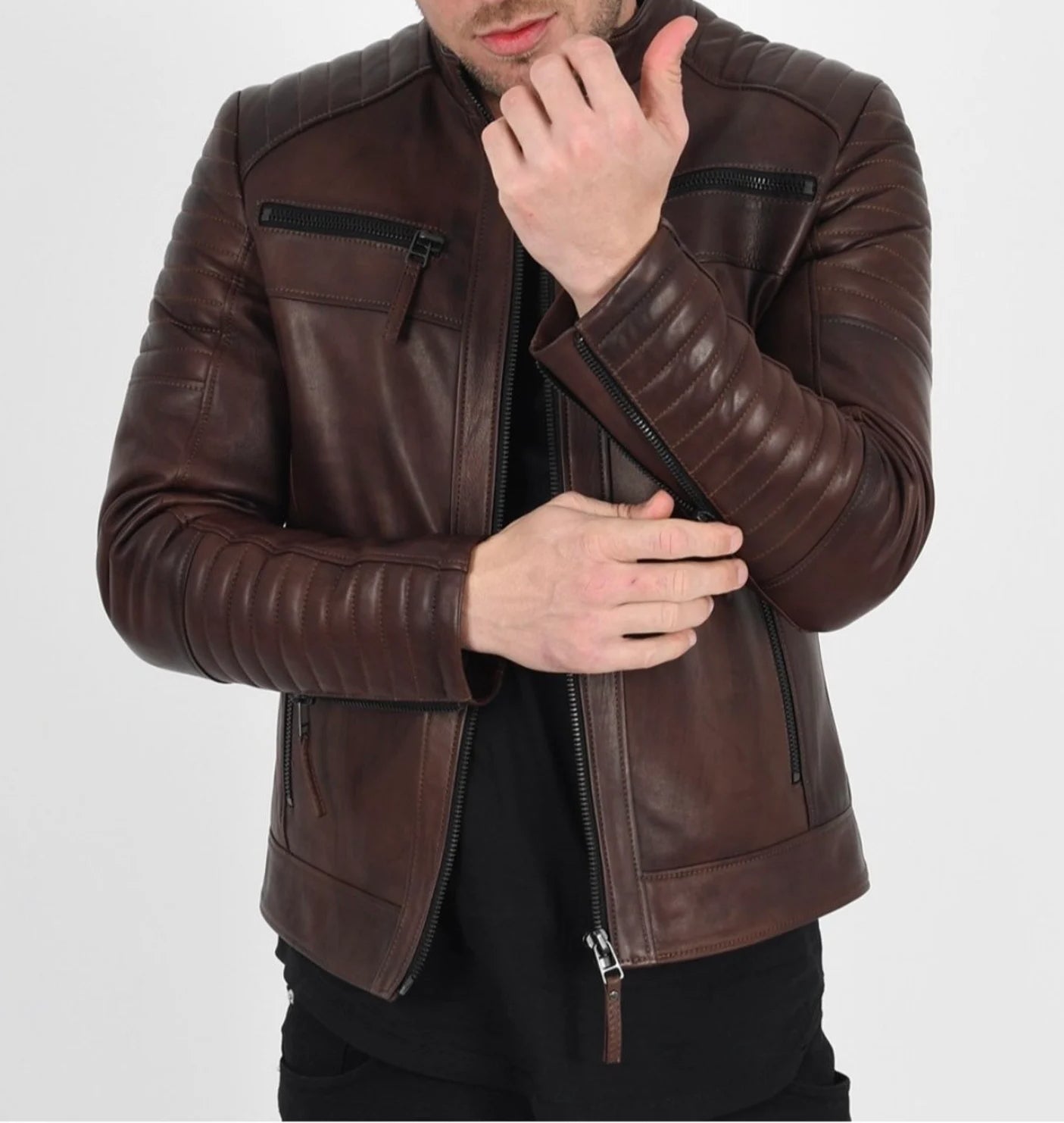  Brown Quilted Leather Jacket 