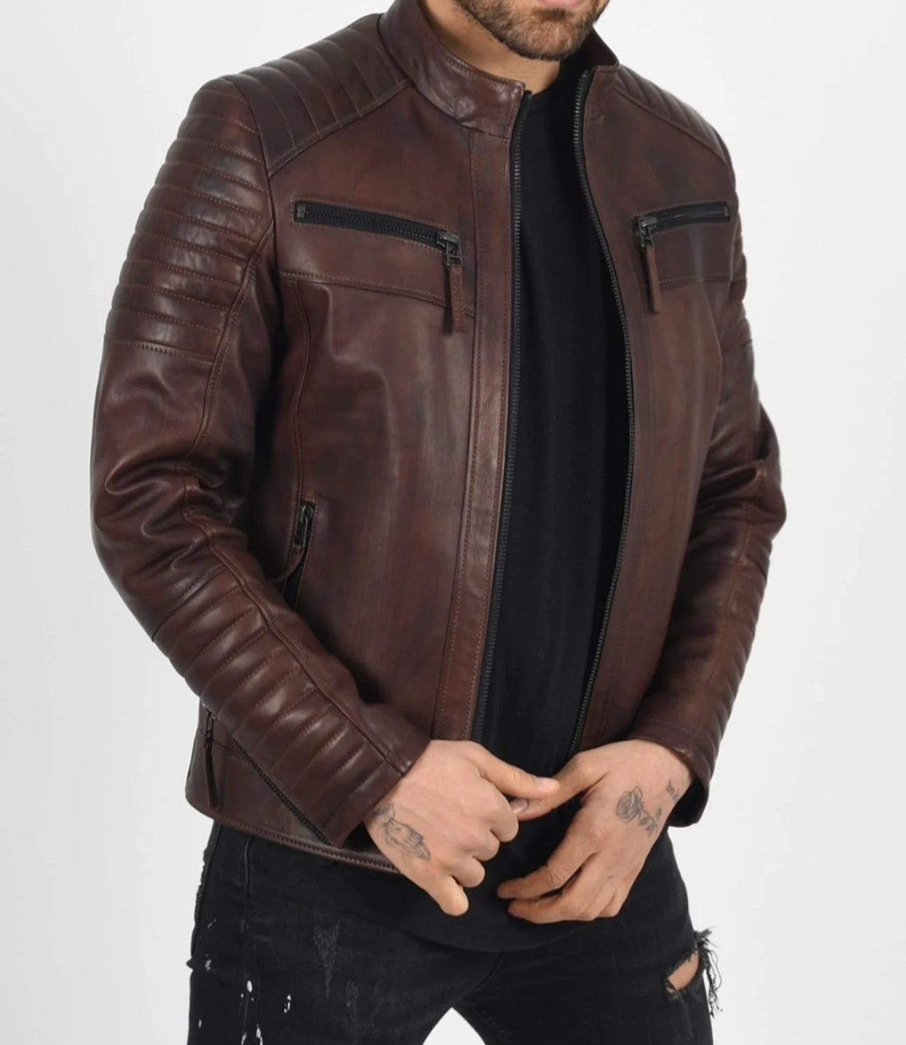 Original Sheepskin Brown Quilted Leather Jacket 