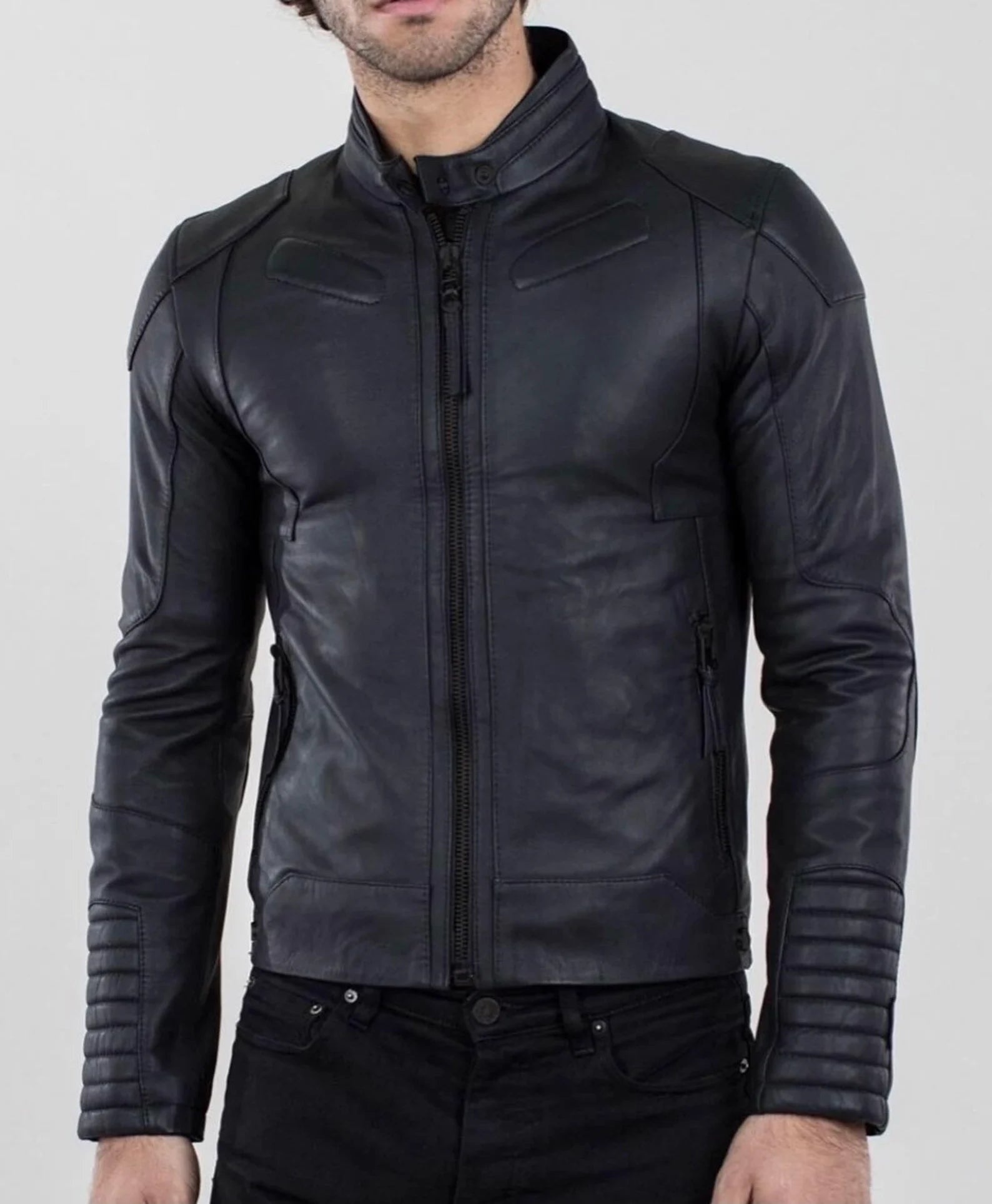 Original Black Fitted Iconic Biker Leather Jacket For Men