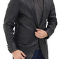 Black Two Button Leather Blazer For Men