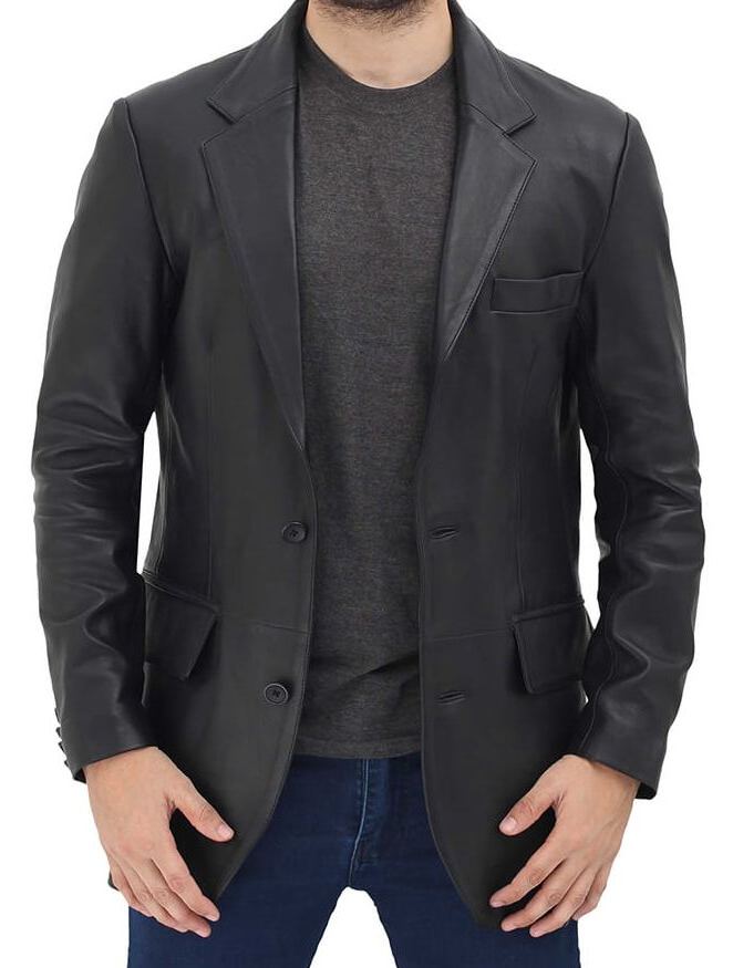  Two Button Leather Blazer For Men